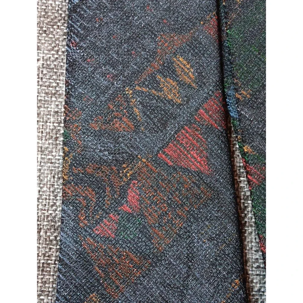 Tie 70s 80s 90s Y2K Mens Dicassio Gray Red Yellow Brown Green 3.25 Wide 57 Long